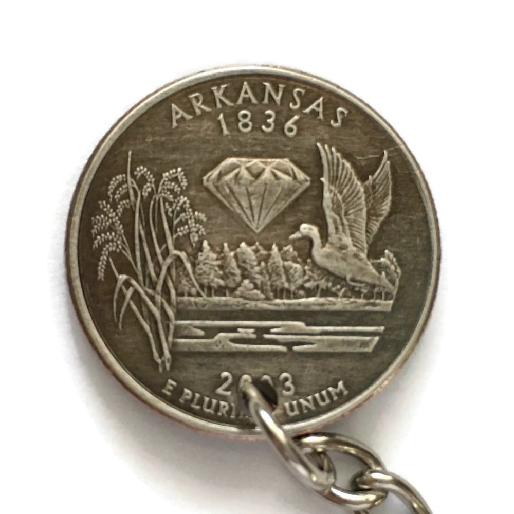 Arkansas State Quarter Keychain Coin Money Upcycled Unisex Stainless Steel